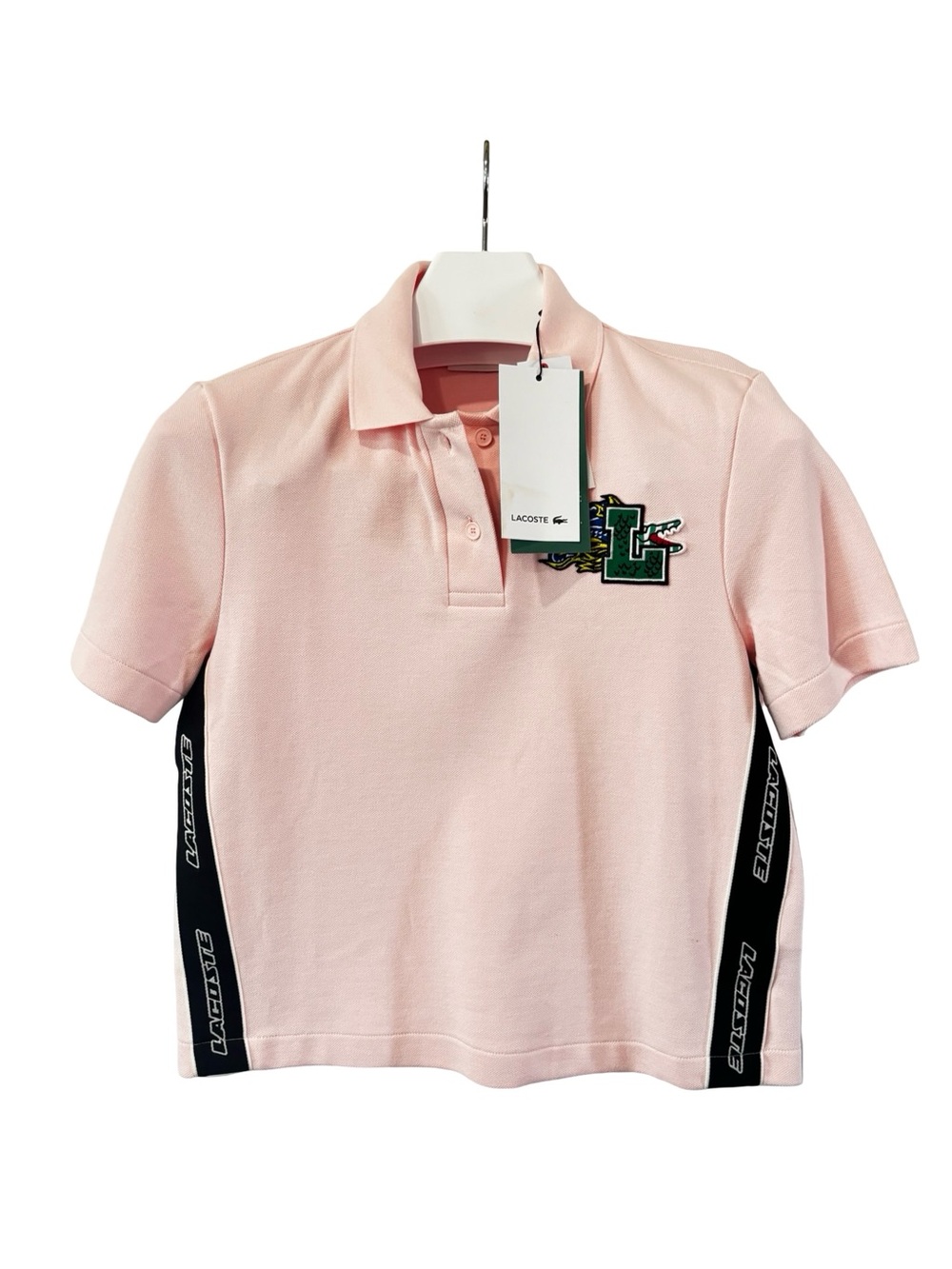 Lacoste Kids Light Pink Polo with Black Logo Side Tape